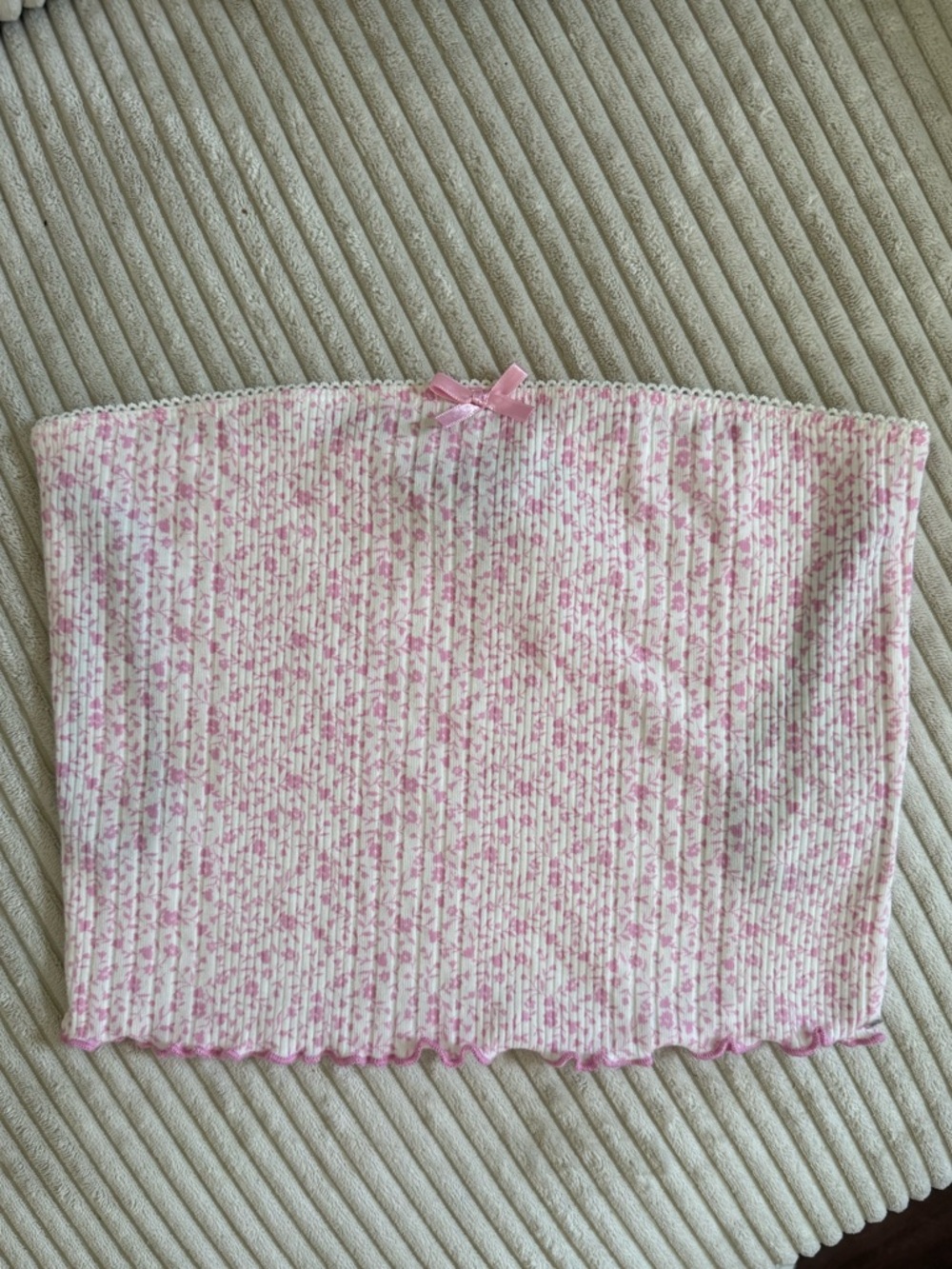 Forever 21 White and Pink Ribbed Strapless Tube Top
